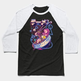 Retrowave Ramen With Geometric Blue Neon elements, Retro Ramen Cute Ramen Bowl - Kawaii ラーメン Cyberpunk Vaporwave Synthwave synth 80s 90s digital gaming style Baseball T-Shirt